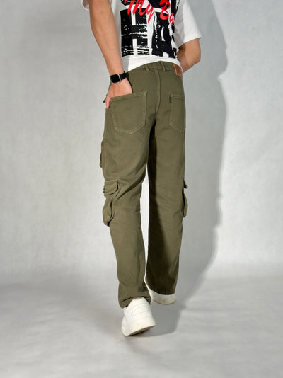 Olive Green Casual Cargo Baggy Jeans