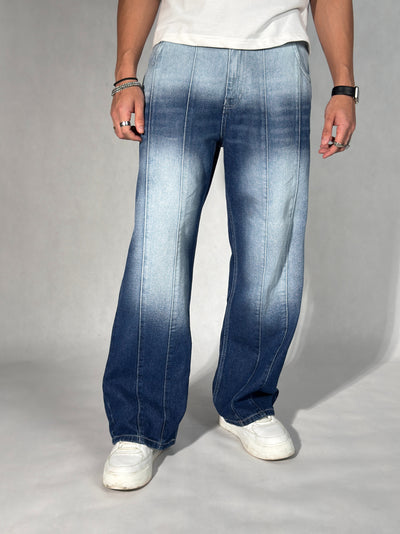 Ombre Blue Wash Baggy Wide Leg Jeans