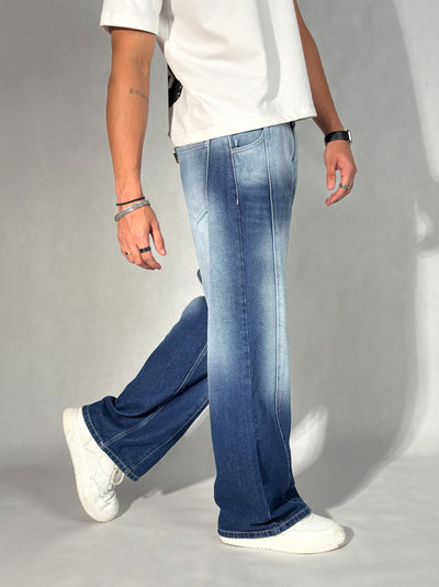 Ombre Blue Wash Baggy Wide Leg Jeans