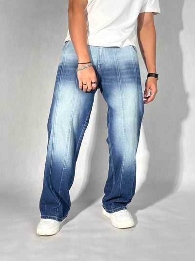 Ombre Blue Wash Baggy Wide Leg Jeans
