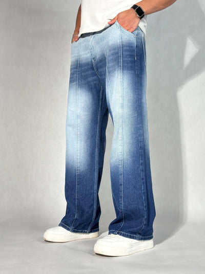 Ombre Blue Wash Baggy Wide Leg Jeans