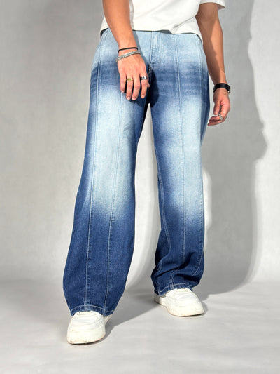 Ombre Blue Wash Baggy Wide Leg Jeans