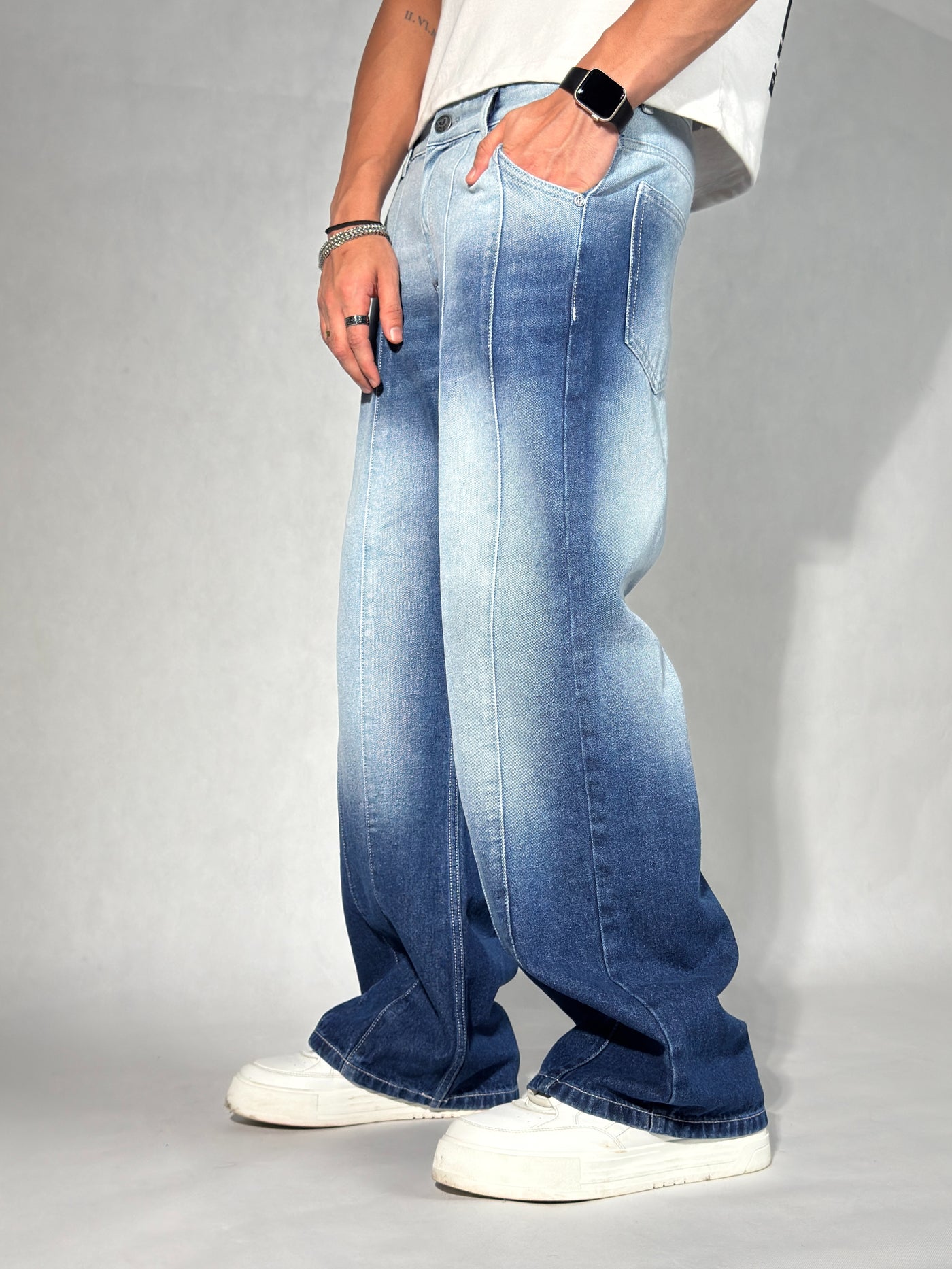 Ombre Blue Wash Baggy Wide Leg Jeans