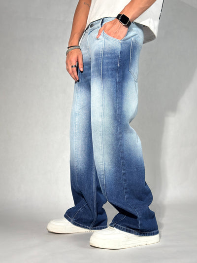 Ombre Blue Wash Baggy Wide Leg Jeans