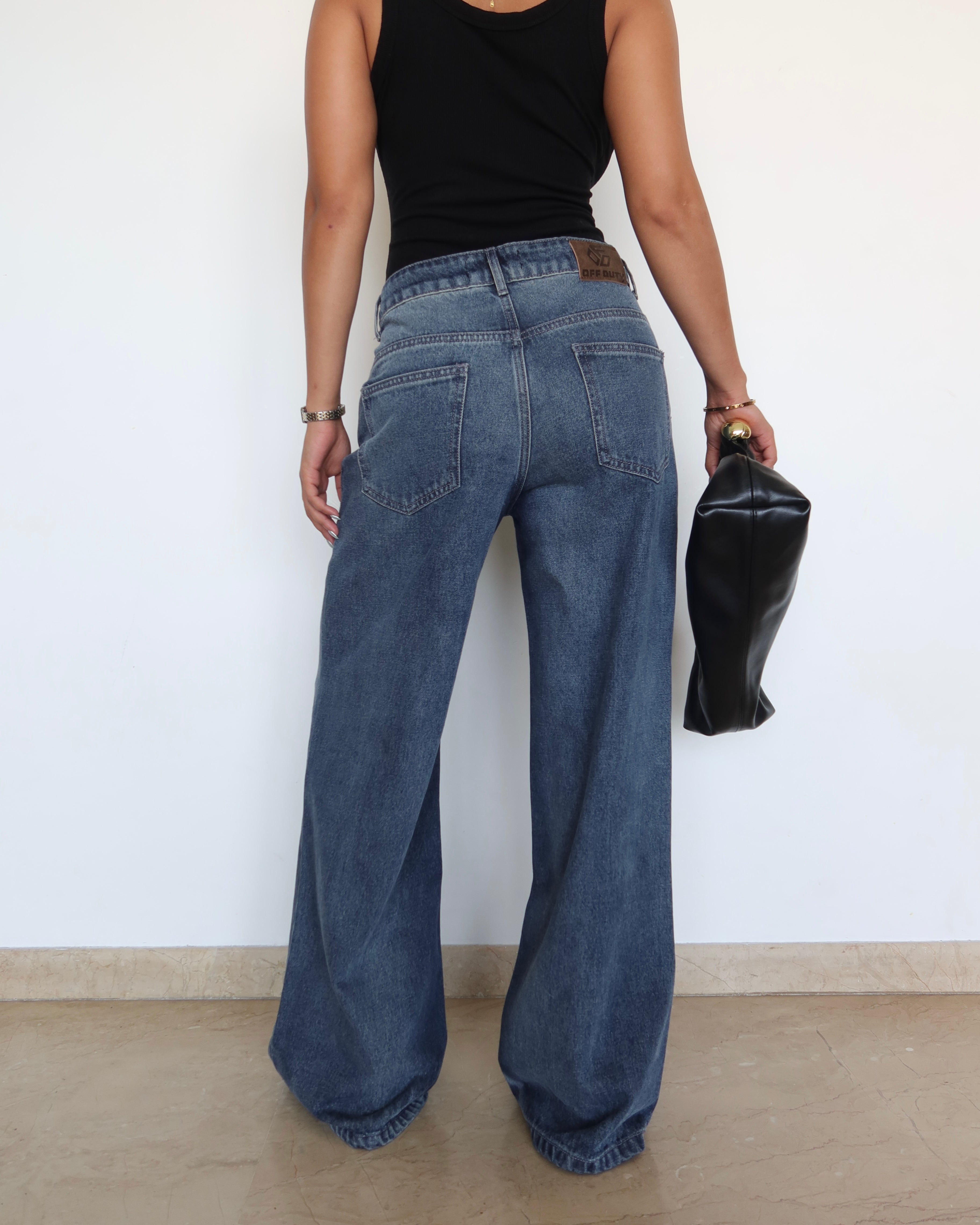 Blue Brushed Wide Leg Jeans