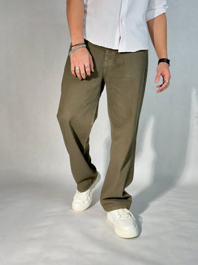 Army Green Baggy Fit Straight Leg Jeans