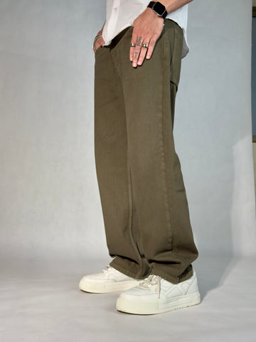 Army Green Baggy Fit Straight Leg Jeans