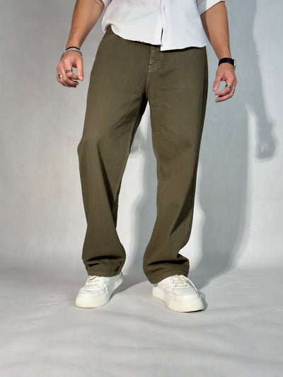 Army Green Baggy Fit Straight Leg Jeans