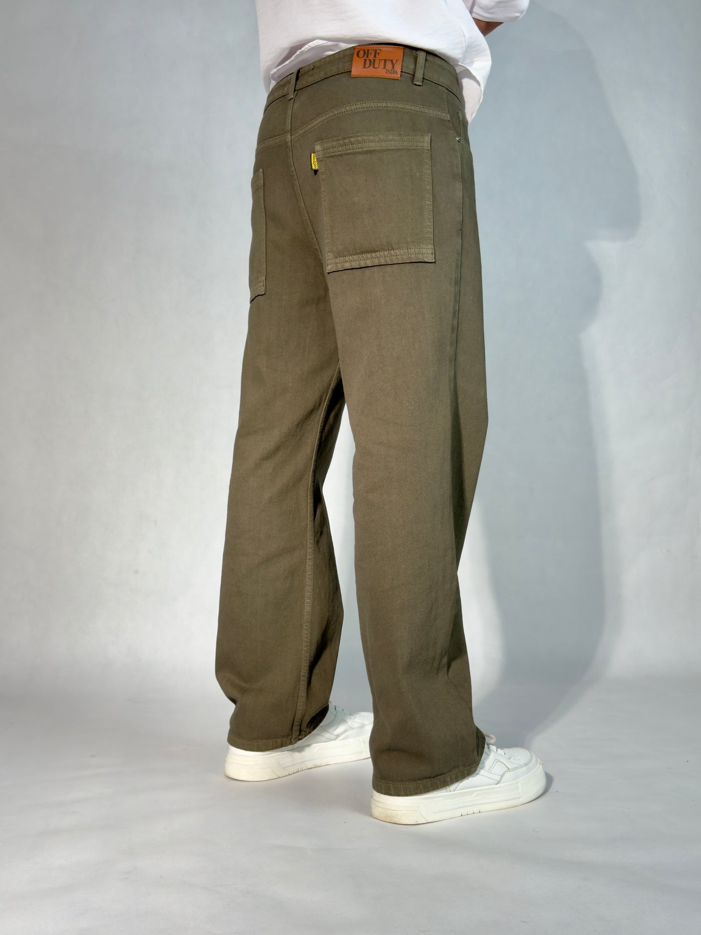 Army Green Baggy Fit Straight Leg Jeans