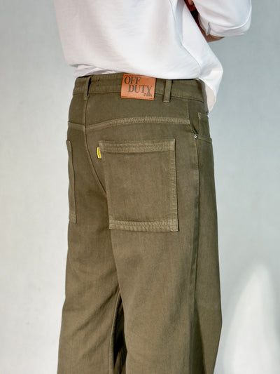Army Green Baggy Fit Straight Leg Jeans
