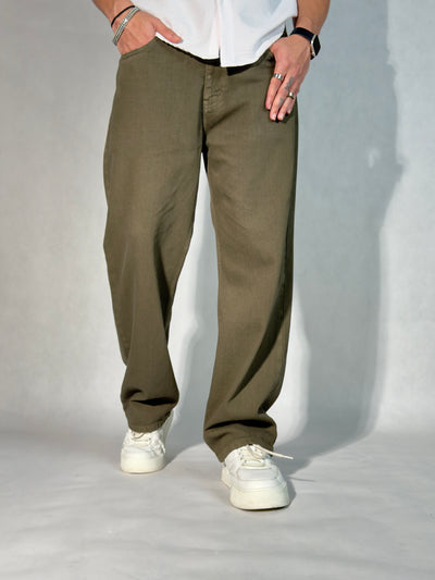 Army Green Baggy Fit Straight Leg Jeans