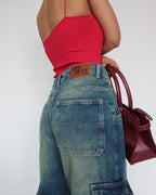 Navy Solar Wide Leg Cargo Jeans