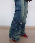 Navy Solar Wide Leg Cargo Jeans