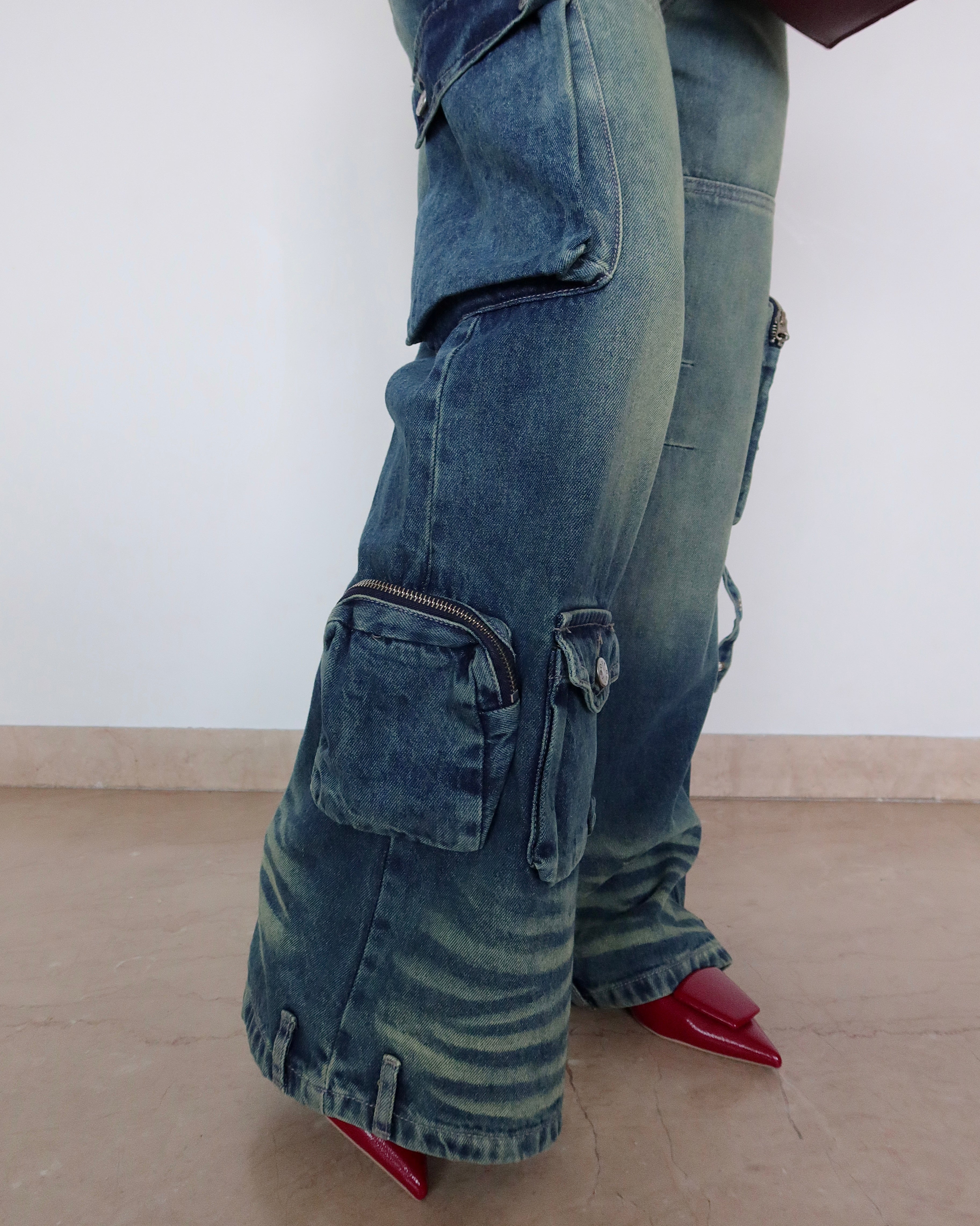 Navy Solar Wide Leg Cargo Jeans