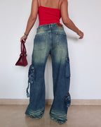 Navy Solar Wide Leg Cargo Jeans