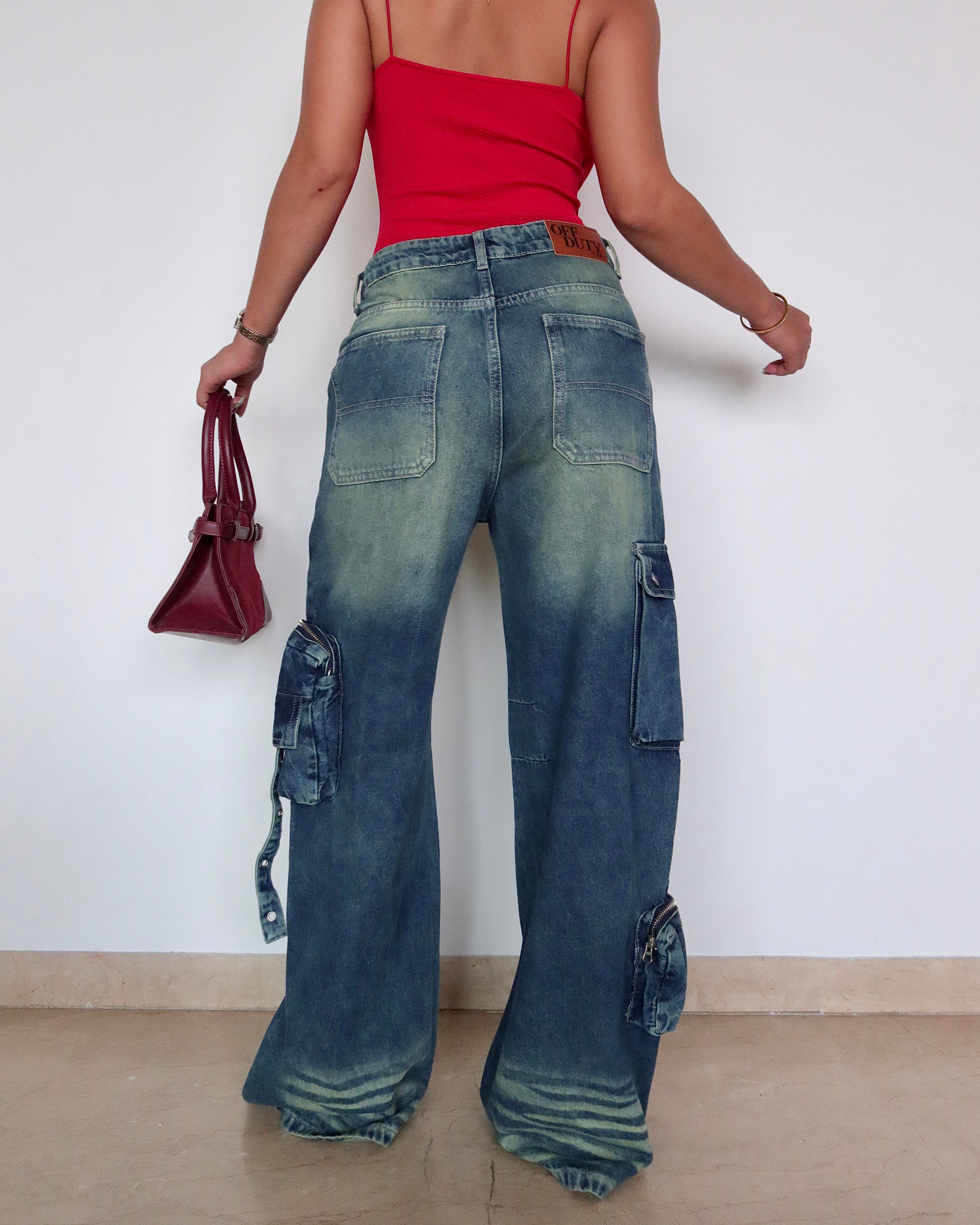 Navy Solar Wide Leg Cargo Jeans