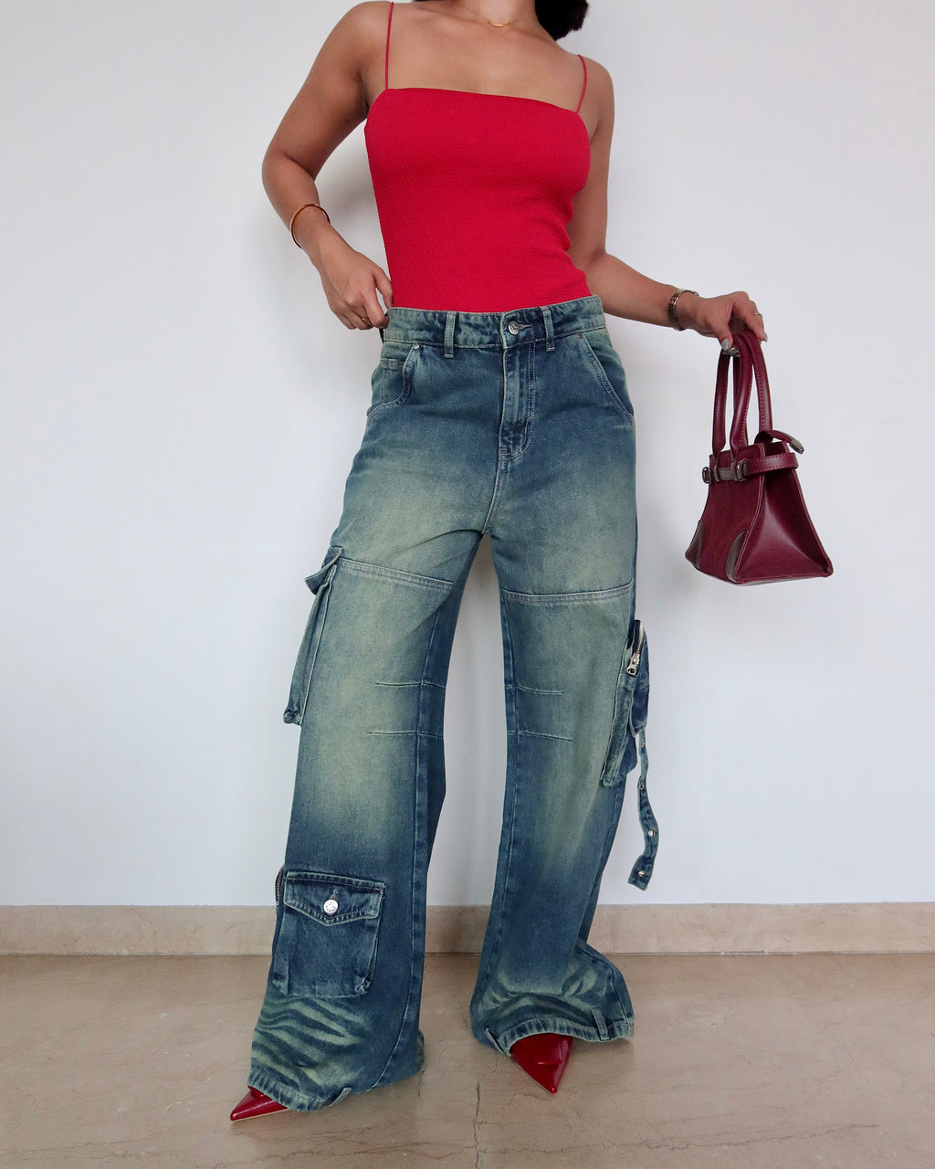 Navy Solar Wide Leg Cargo Jeans