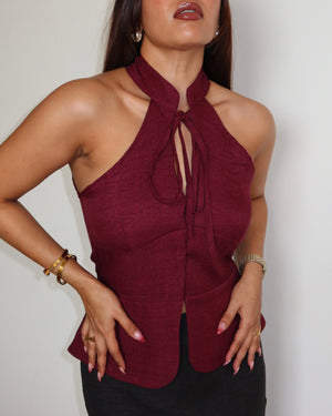 Tie-Up Halter Corset Details Top