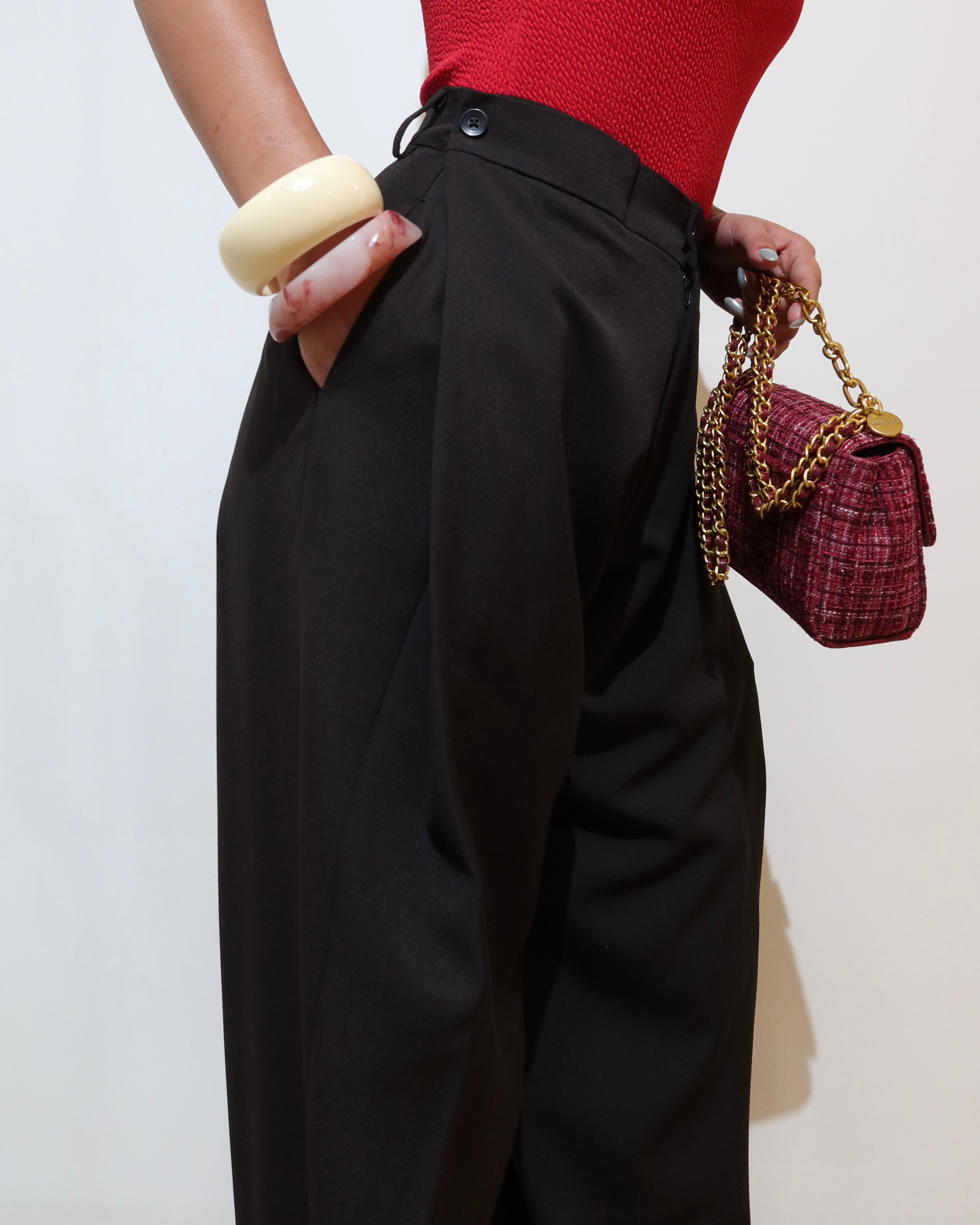 Settle Side Button Pleated Wide Pants