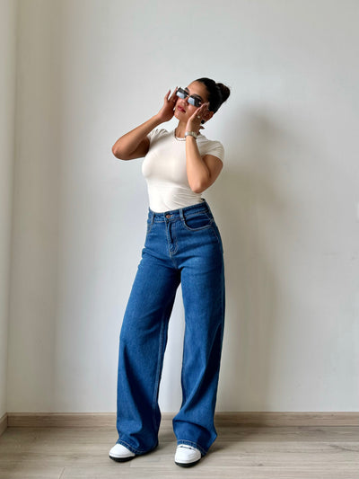 True Blue Wide Leg High Rise jeans