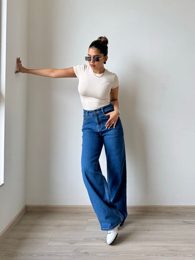 True Blue Wide Leg High Rise jeans