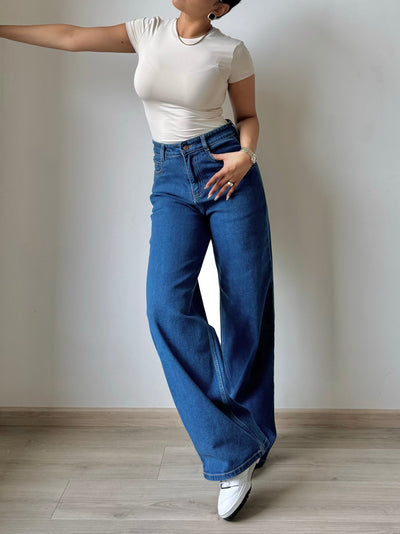 True Blue Wide Leg High Rise jeans