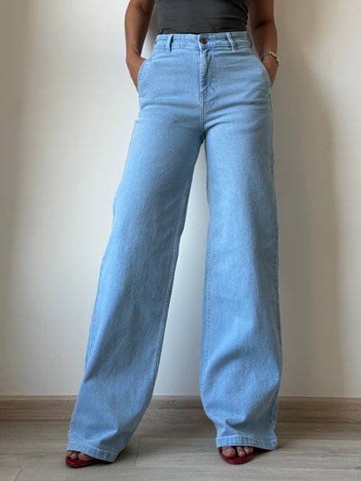 Sky Blue Fall Wide Leg High Rise Jeans