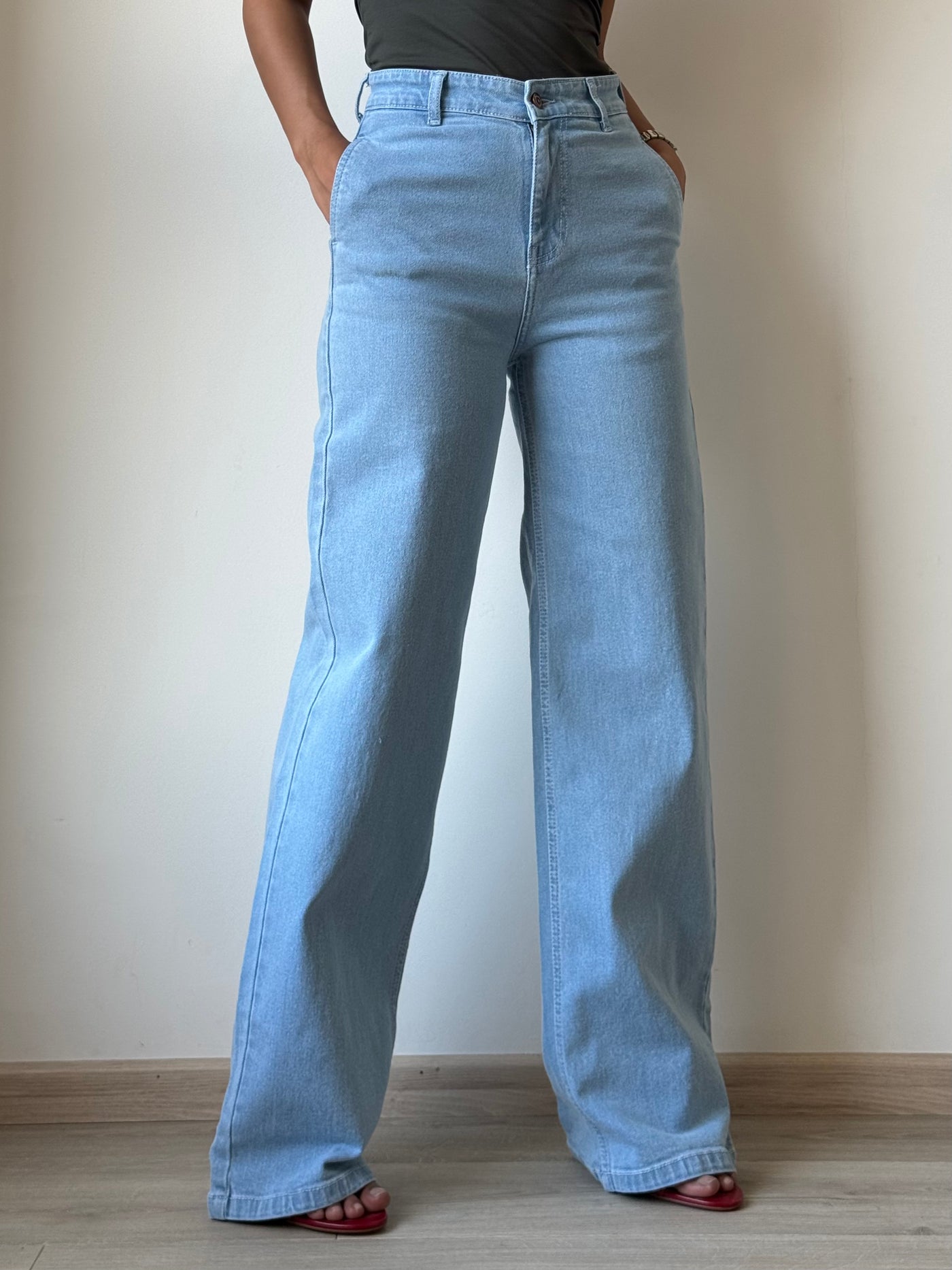 Sky Blue Fall Wide Leg High Rise Jeans