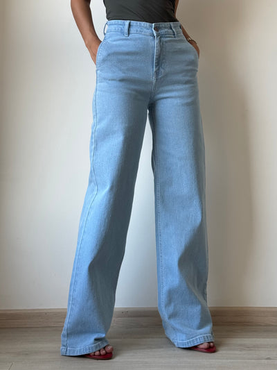 Sky Blue Fall Wide Leg High Rise Jeans