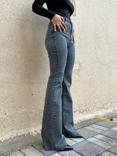 Neutral Grey Bootleg High Rise Jeans