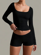 Soft Curve Neck Long Sleeve Top