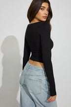 Soft Curve Neck Long Sleeve Top