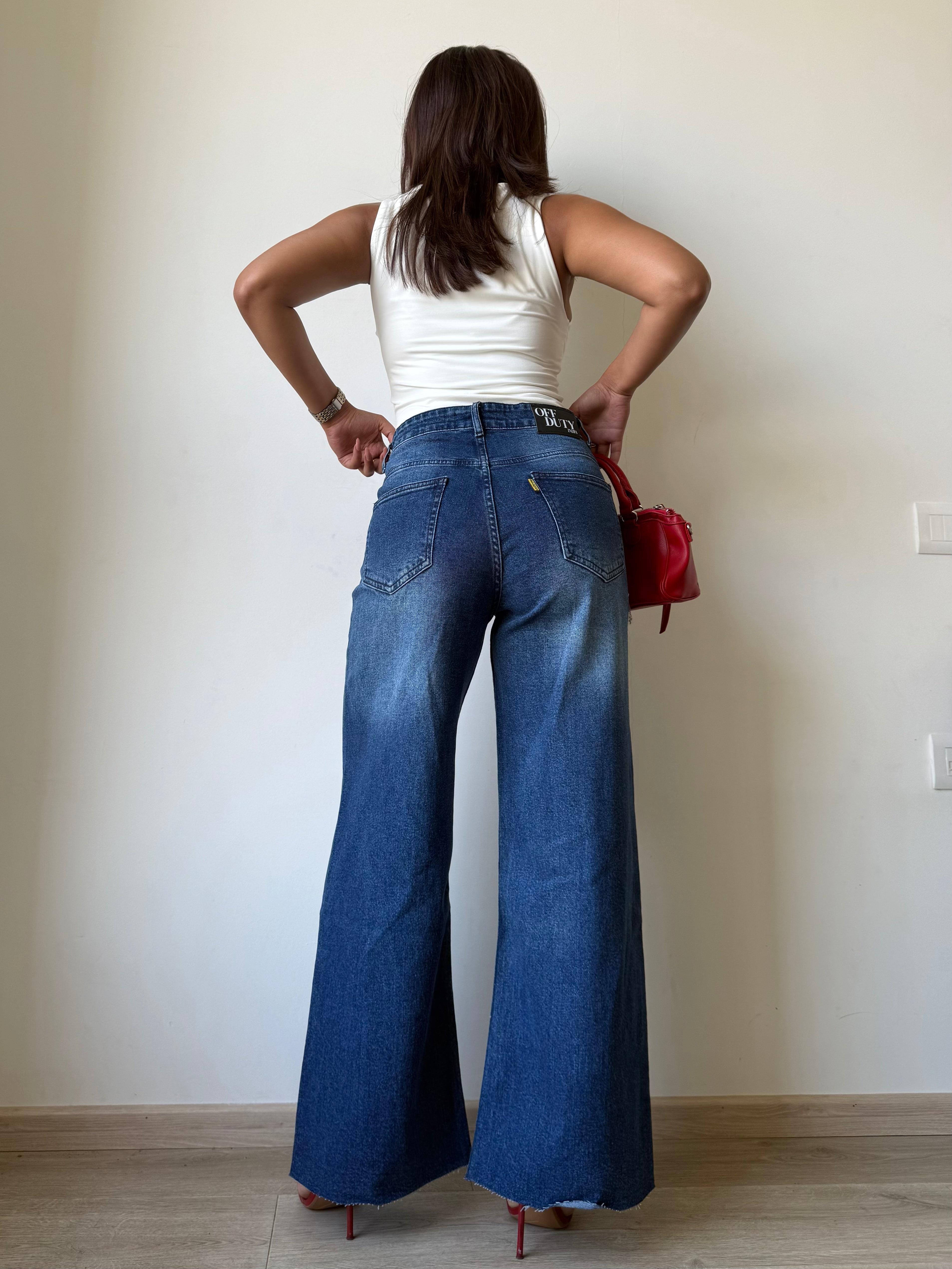 Twilight Blue Raw Hem Wide Leg Jeans