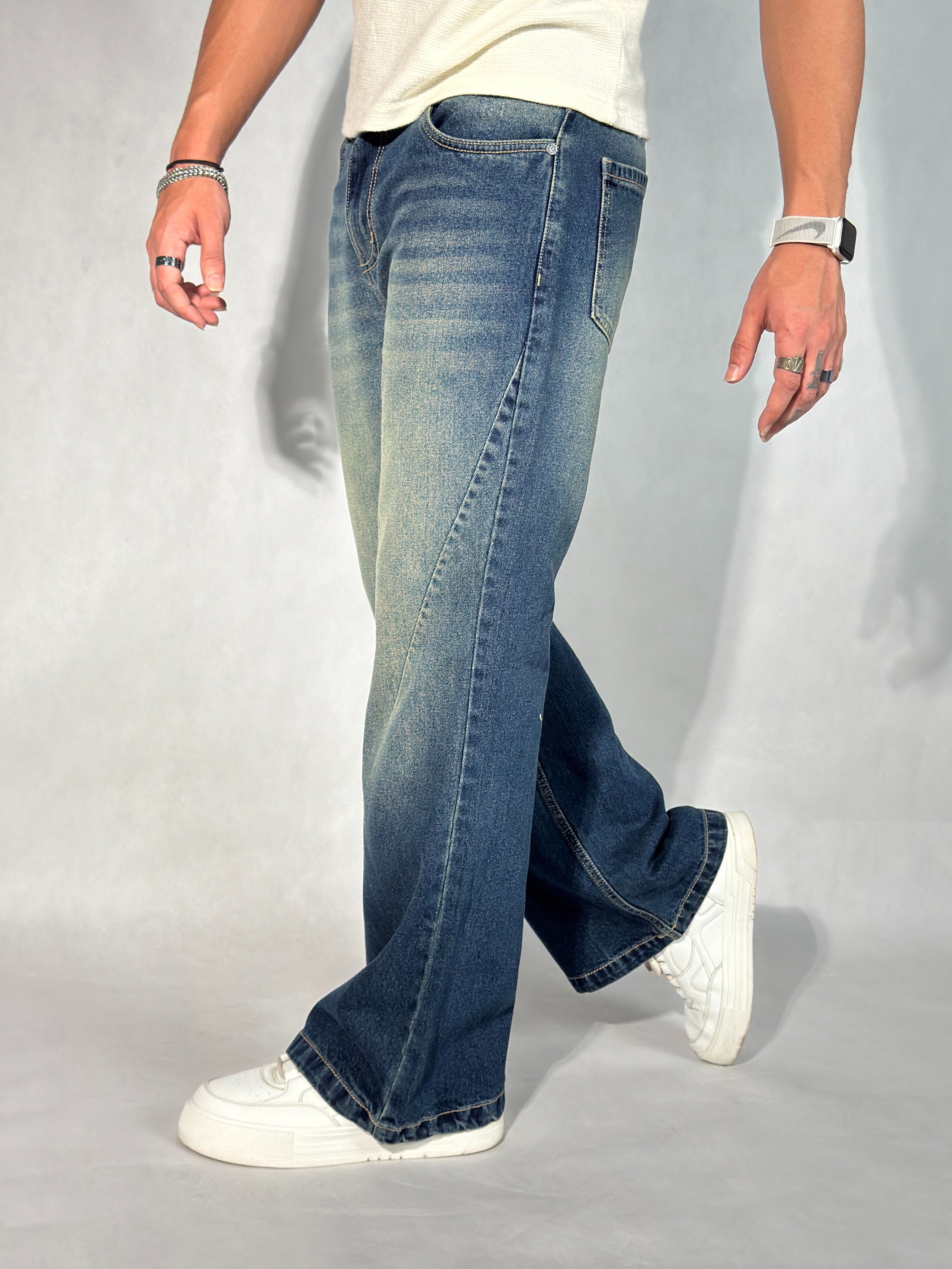 New Aged Wash Straight A Line Jeans
