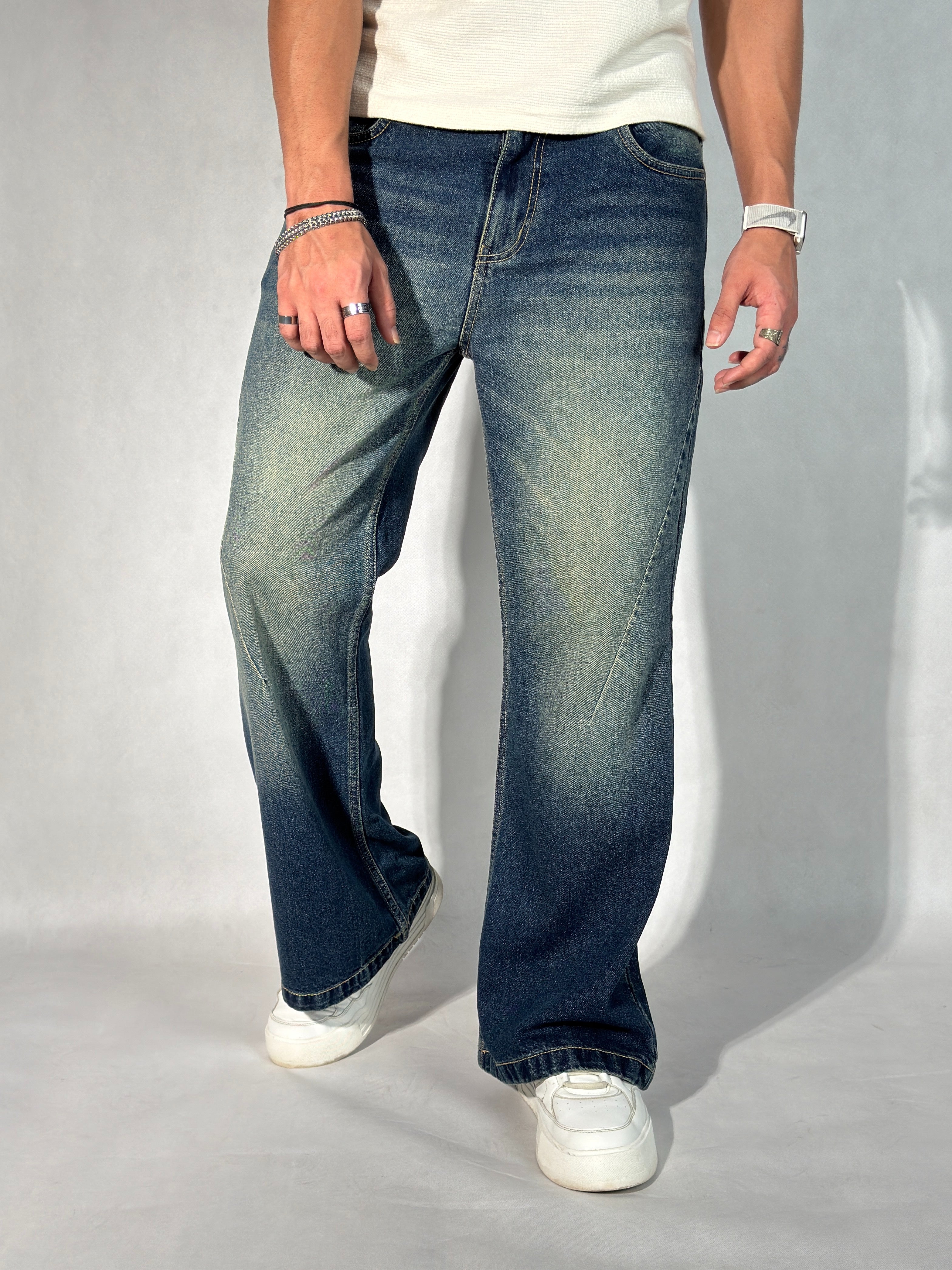 New Aged Wash Straight A Line Jeans
