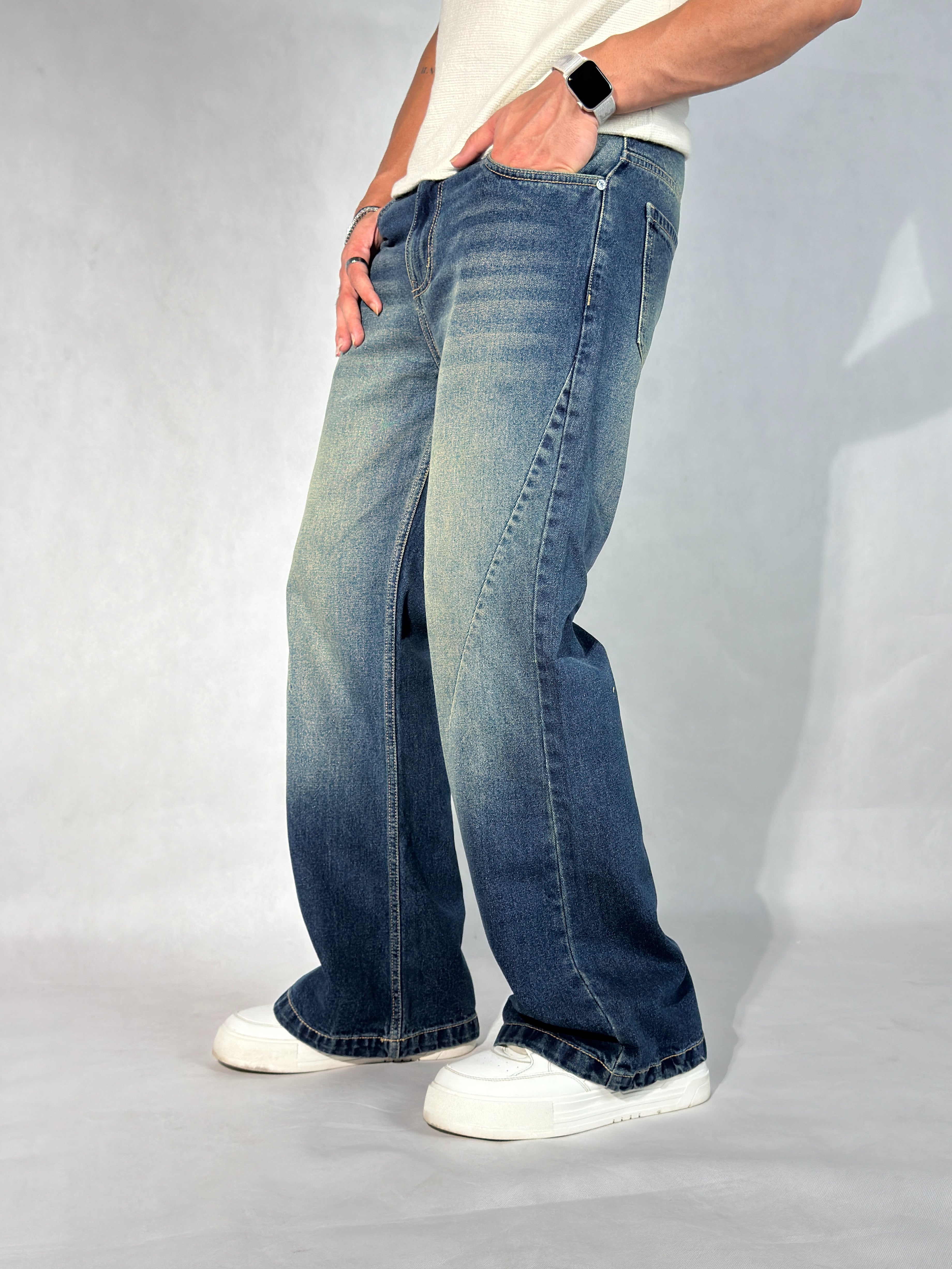 New Aged Wash Straight A Line Jeans