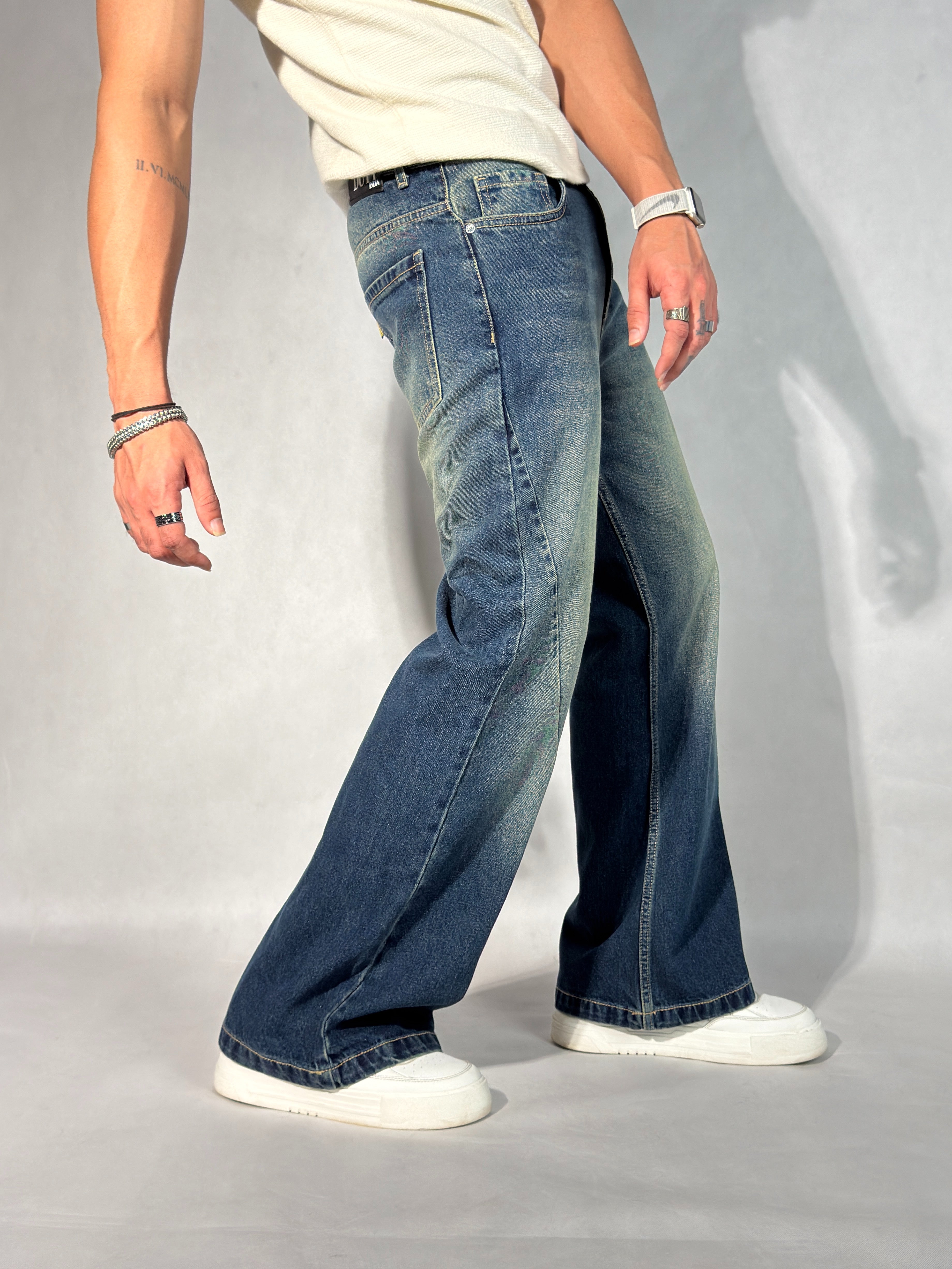 New Aged Wash Straight A Line Jeans