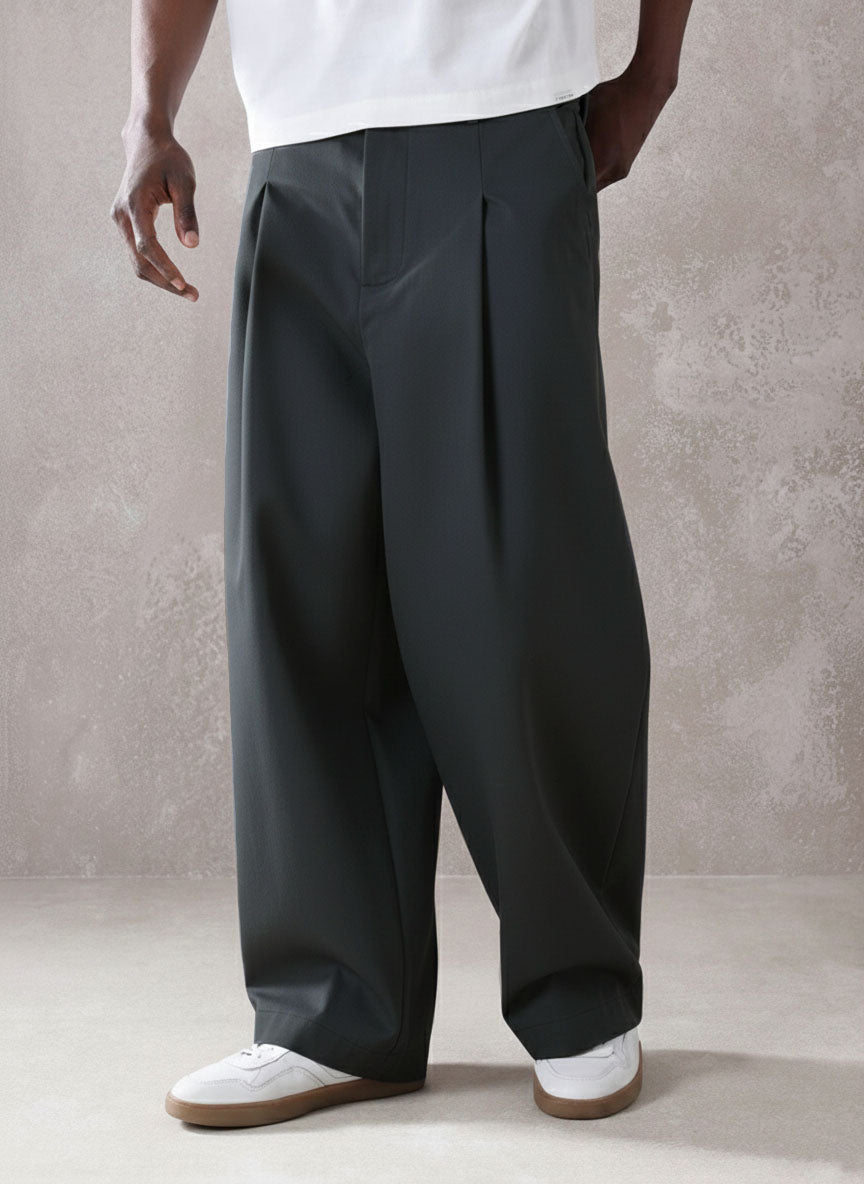 Pleated Minimal Wide Leg Trousers