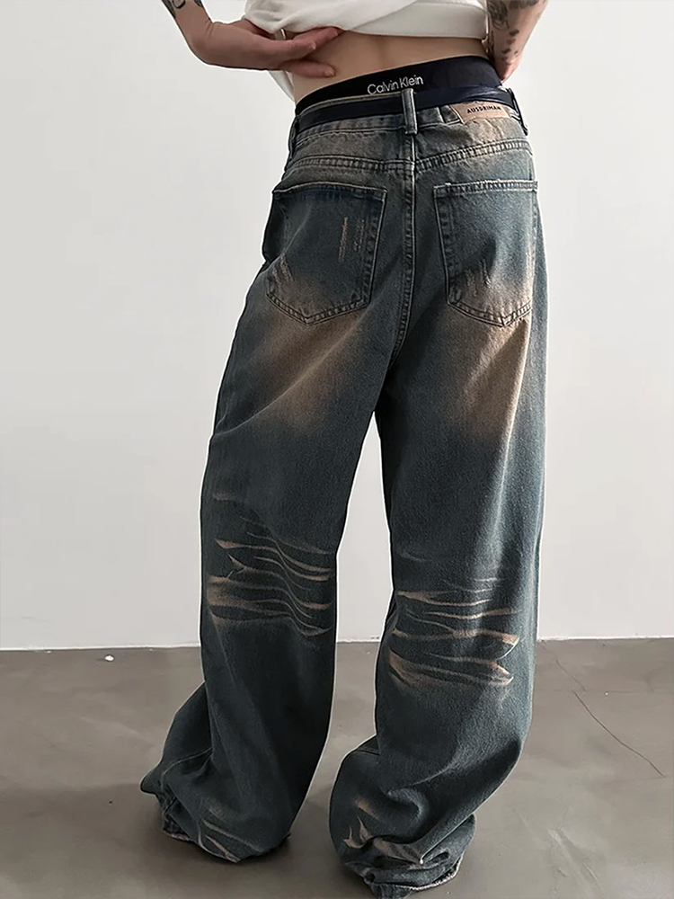Teal Bronze Baggy Wide Leg Jeans