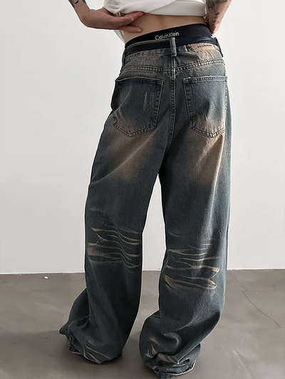 Teal Bronze Baggy Wide Leg Jeans