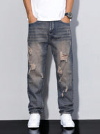 Damage Blue Straight Fit Jeans