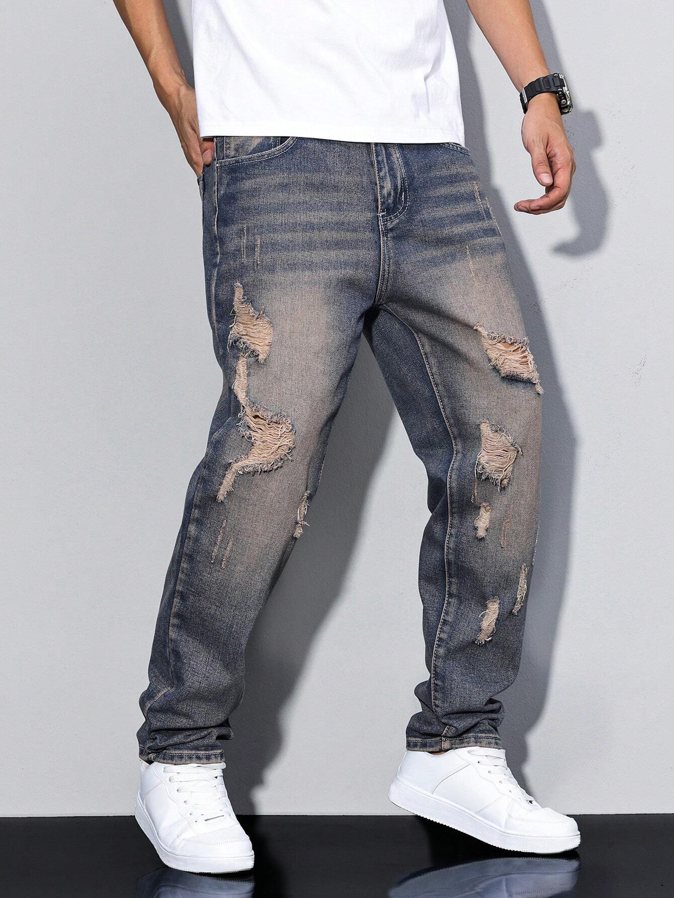 Damage Blue Straight Fit Jeans