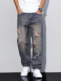Damage Blue Straight Fit Jeans