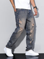 Damage Blue Straight Fit Jeans