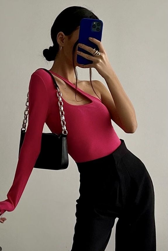 Barbie Pink Cut Out One Shoulder Top