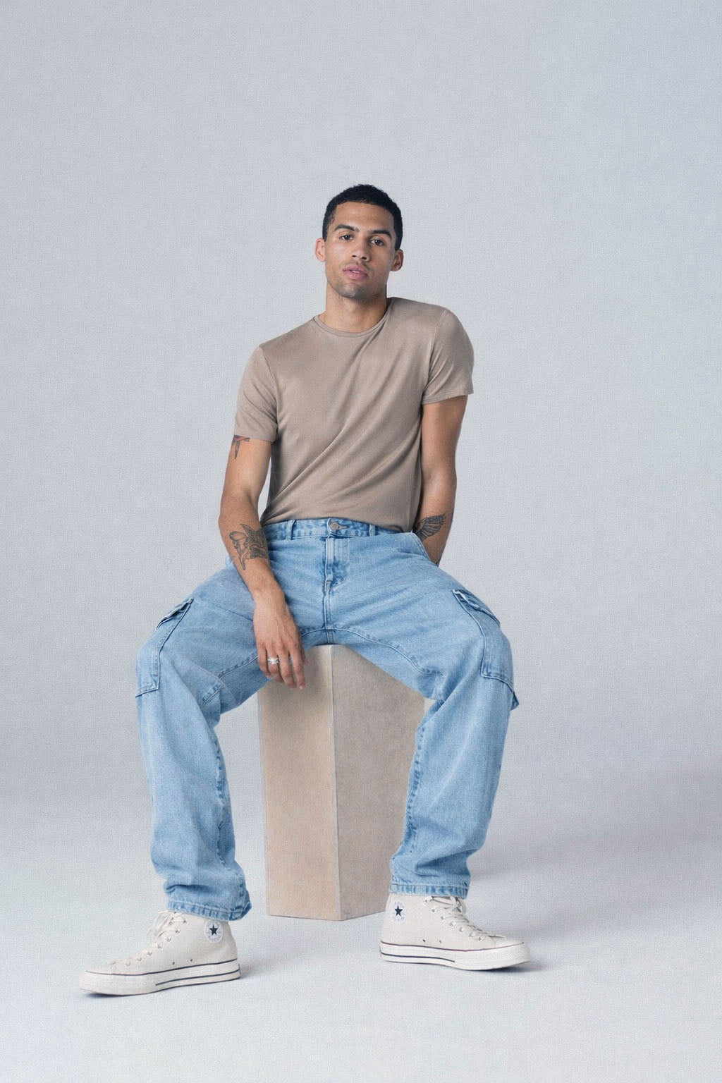 Blue Stone Faded Wash Cargo Jeans