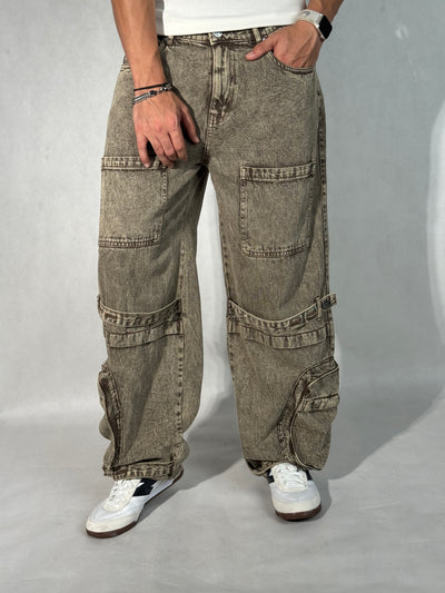 Driftwood Brown Utility Balloon Jeans