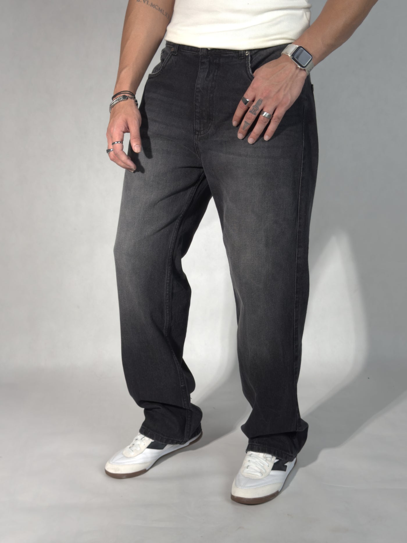 Ash Black Baggy Fit Rigid Jeans