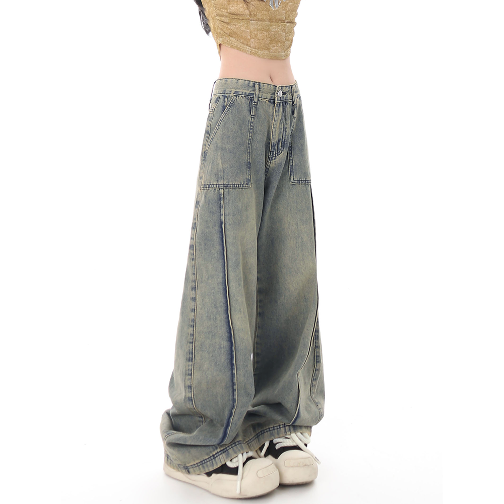 Muted Blue Baggy Wide Leg Jeans