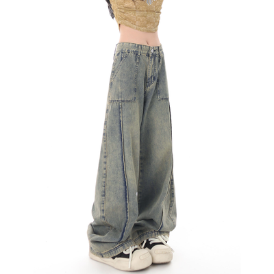 Muted Blue Baggy Wide Leg Jeans